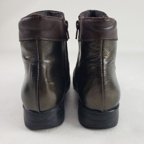 Onfoot Leather Ankle Wedge Boot Womens 6.5 EU 37 Brown & Gold Side Zip Spain - Picture 8 of 11